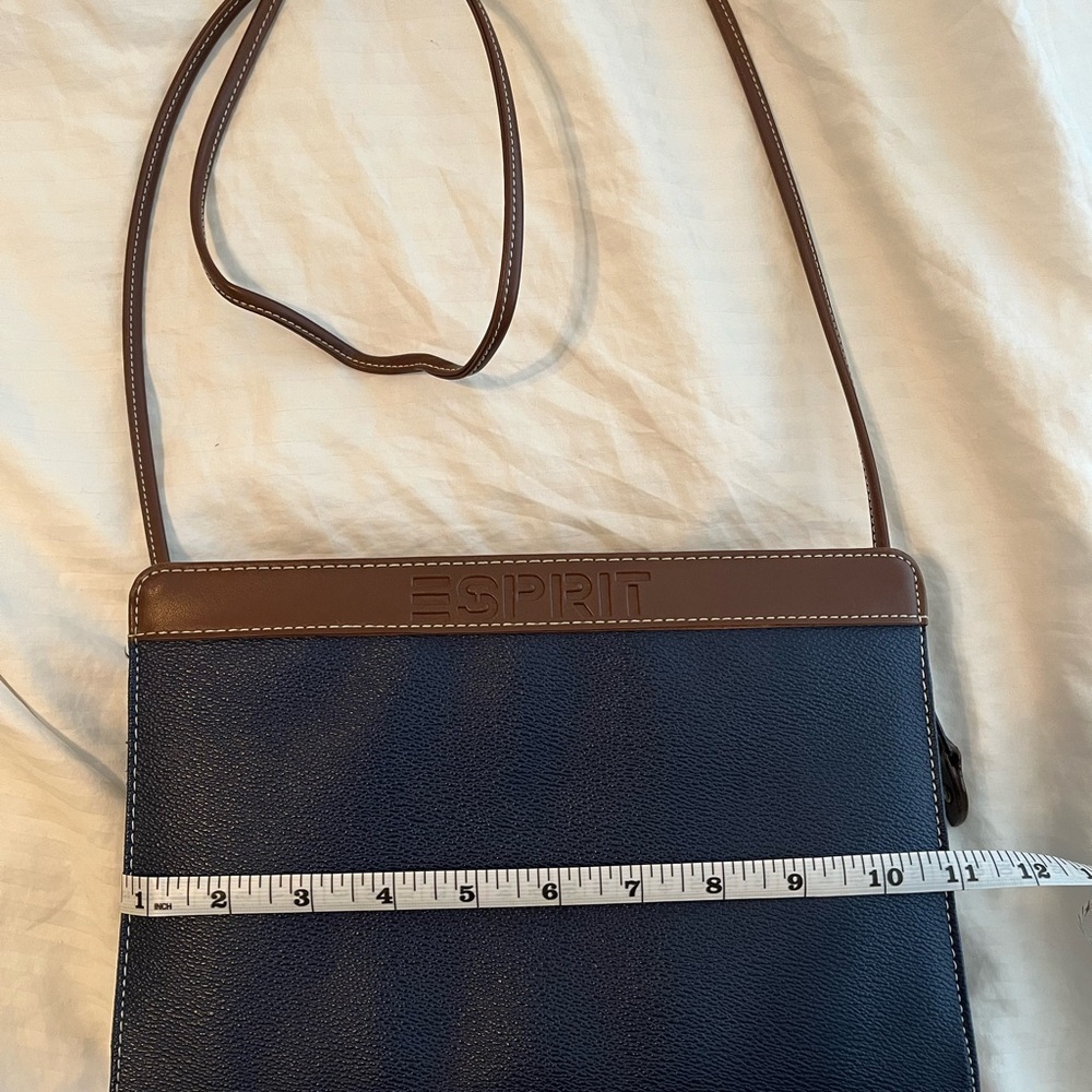 Vintage Esprit Blue and Brown Crossbody Bag in Excellent Condition